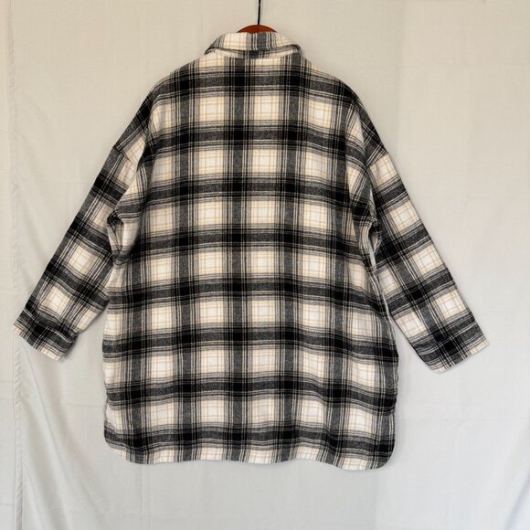 Banana Republic Flannel Black Ivory Plaid Long Line Oversized Shacket Size XL - Picture 9 of 15